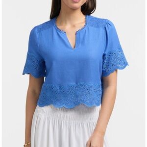 Ellen Tracy Royal Blue Eyelet Blouse